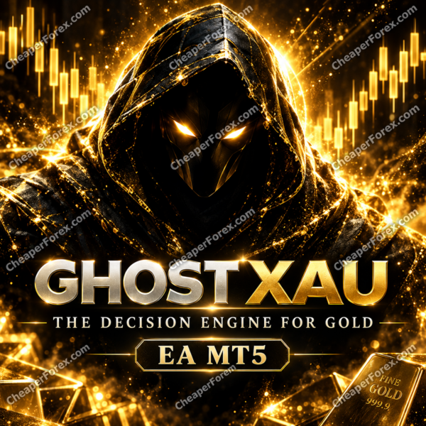 Ghost XAU EA MT5 hooded gold figure with CheaperForex.com watermarks