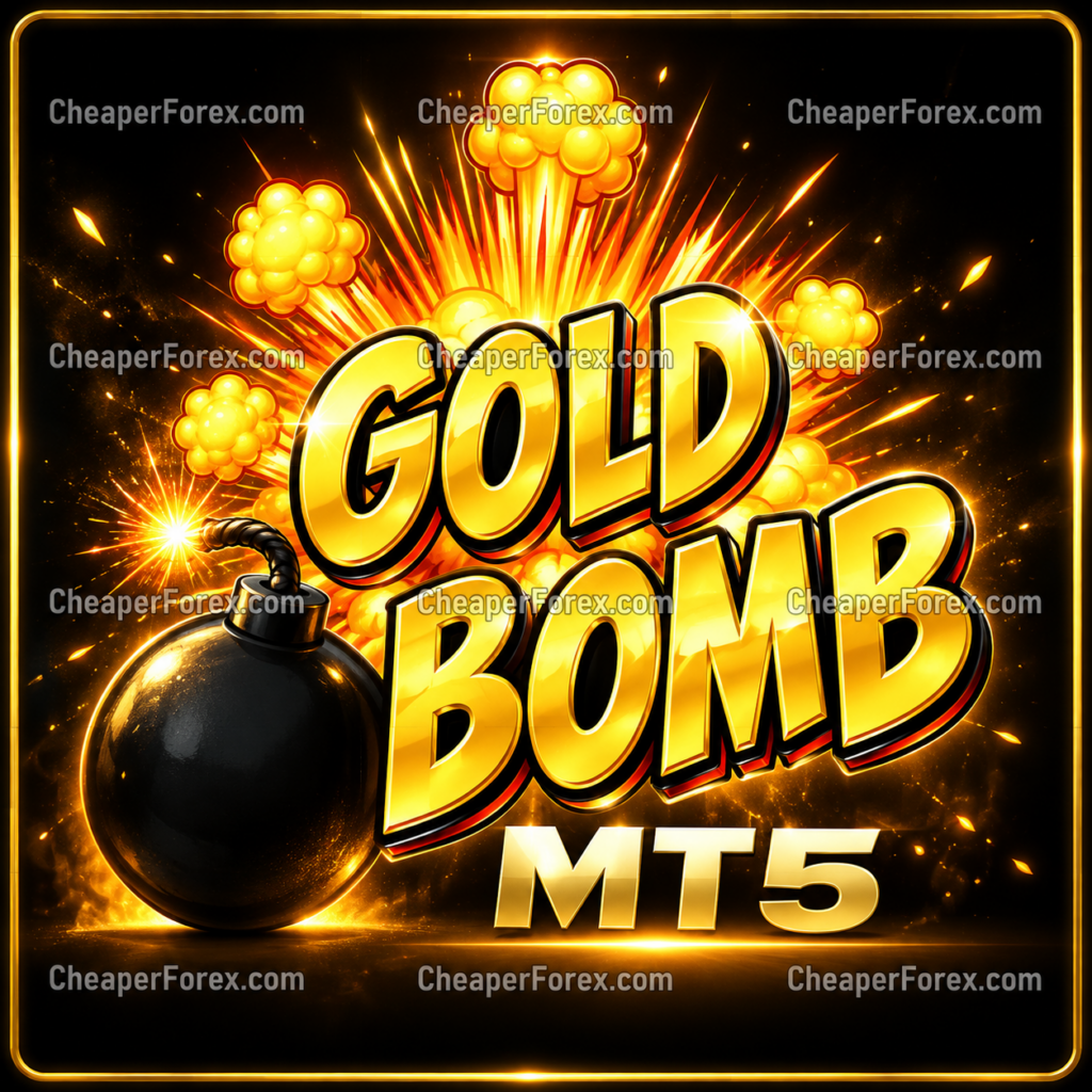 Gold Bomb MT5 promotional cover with repeated CheaperForex watermarks