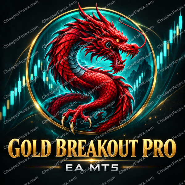 Gold Breakout PRO EA MT5 red dragon cover with CheaperForex.com watermarks