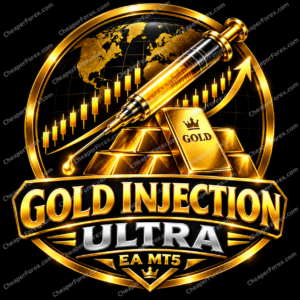 Gold Injection Ultra EA MT5 gold globe, syringe and bars with CheaperForex.com watermarks