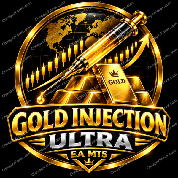 Gold Injection Ultra EA MT5 gold globe, syringe and bars with CheaperForex.com watermarks