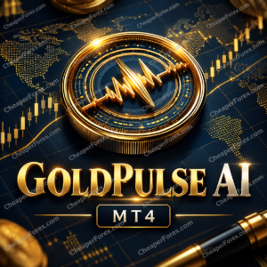 GoldPulse AI EA MT4 promotional artwork with CheaperForex.com watermarks