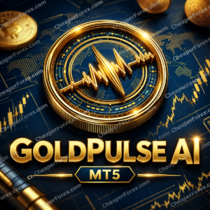 GoldPulse AI EA MT5 promotional artwork with CheaperForex.com watermarks