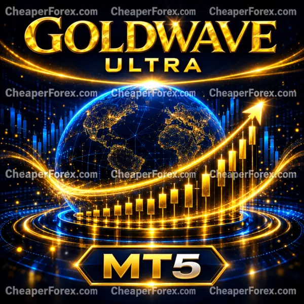 GoldWave Ultra MT5 gold globe cover with repeated CheaperForex watermarks