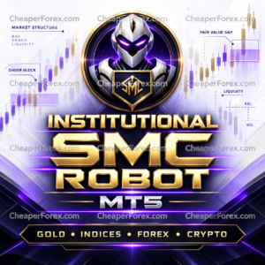 Institutional SMC Robot MT5 purple and gold cover with CheaperForex.com watermarks
