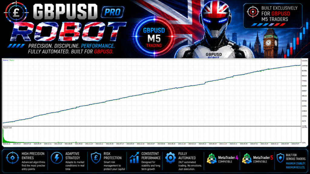 GBPUSD Robot Pro historical backtest balance and equity graph