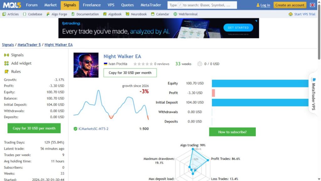 Night Walker EA MT5 public MQL5 signal — 16 September 2026
