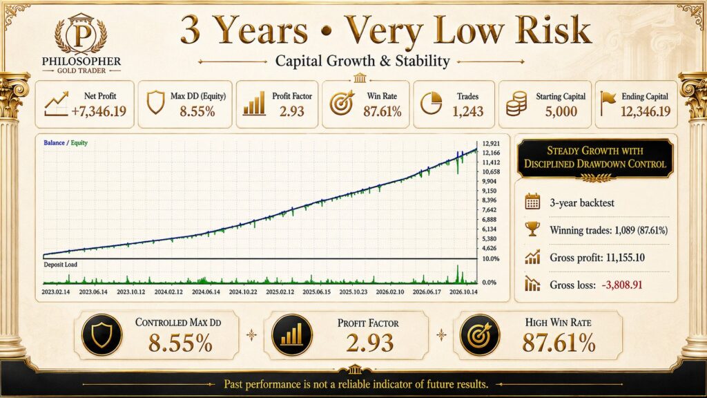 Original Philosopher very-low-risk promotional test graphic with inconsistent future date axis
