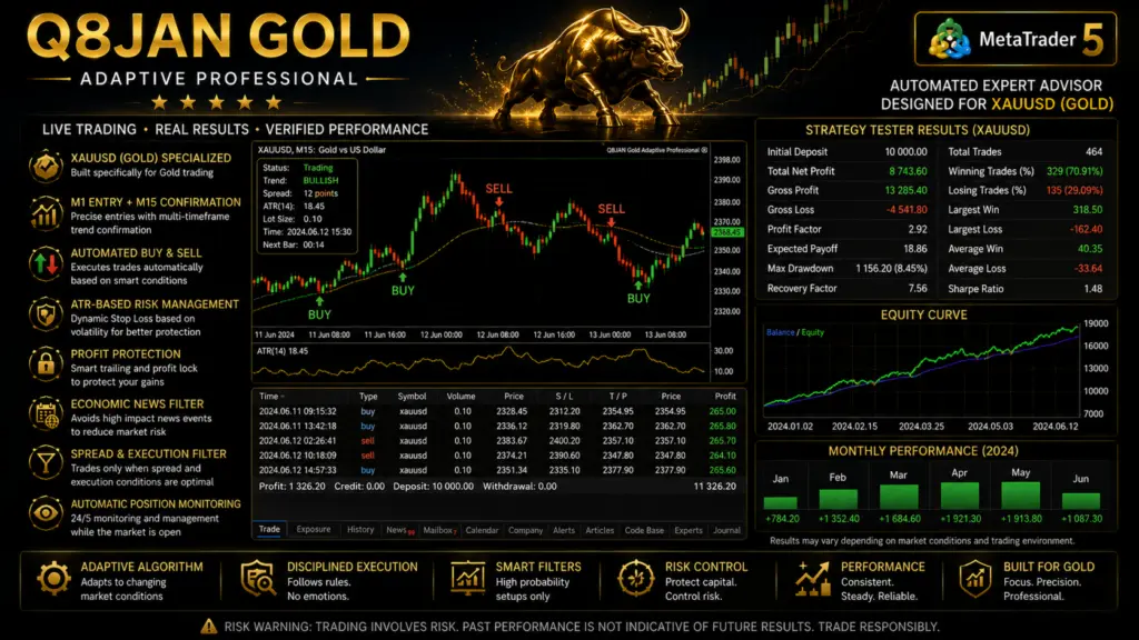 Q8JAN Gold Adaptive Professional developer feature and trading illustration