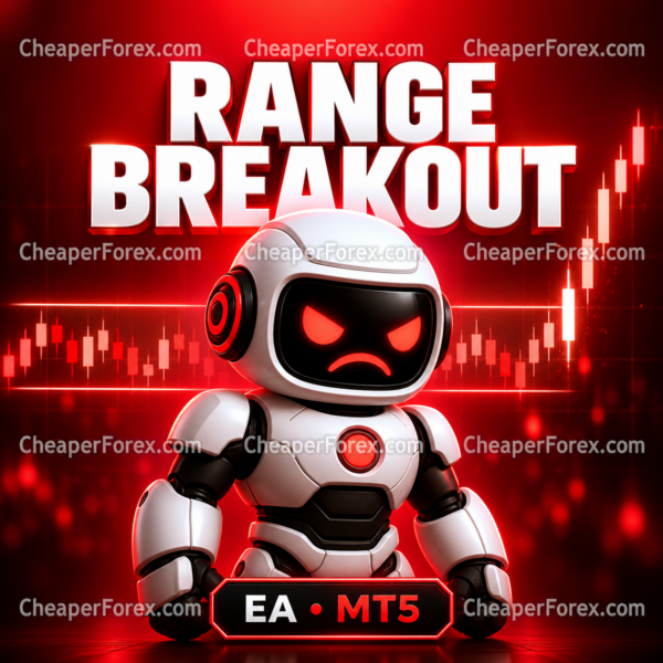 Range Breakout EA MT5 red robot cover with CheaperForex watermarks