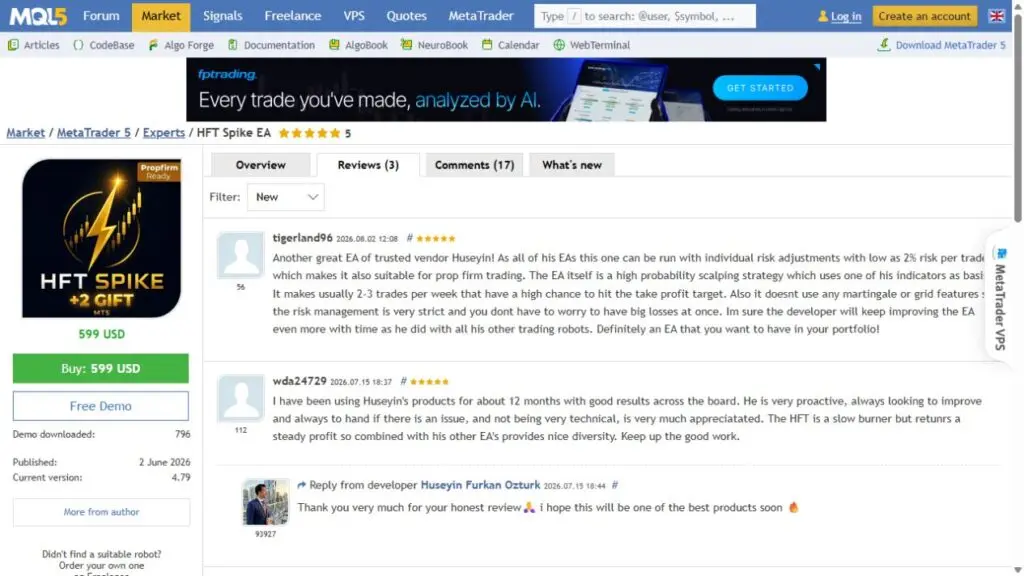 Genuine MQL5 buyer-review capture, 13 September 2026. Third-party opinions are separate from CheaperForex verified-purchase ratings.
