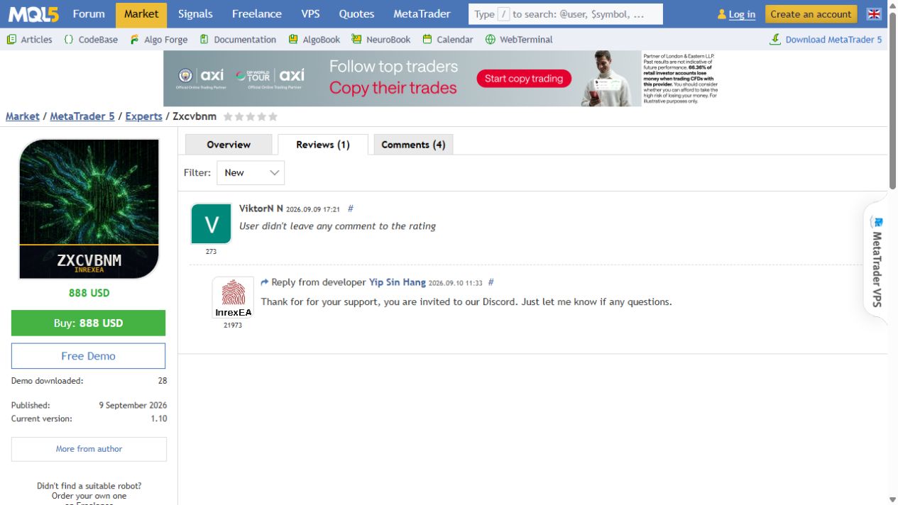 Zxcvbnm MQL5 review captured 13 September 2026. Rating without written performance feedback.