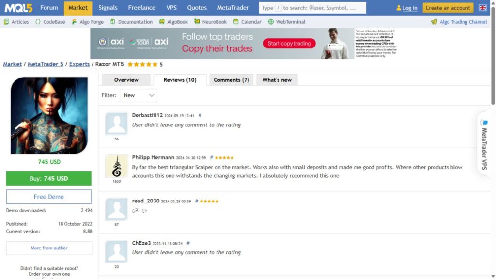 Razor MT5 customer reviews - 13 September 2026