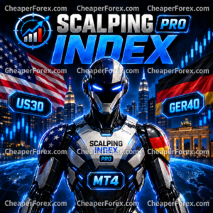 Scalping Index Pro MT4 cover with blue index trading robot and repeated CheaperForex.com watermarks