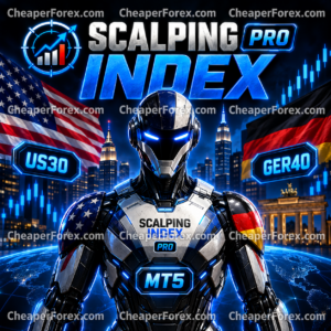 Scalping Index Pro MT5 cover with blue index trading robot and repeated CheaperForex.com watermarks