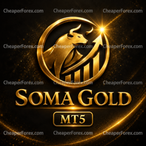 SomaGold MT5 golden bull and rising-arrow cover with repeated CheaperForex watermarks