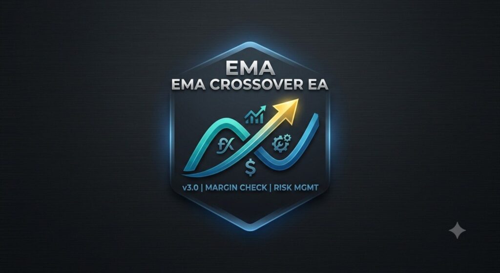 Original developer promotional artwork from the MQL5 gallery, checked 13 September 2026. It describes EMA crossover, margin checks and risk management; it is not a backtest or live signal.