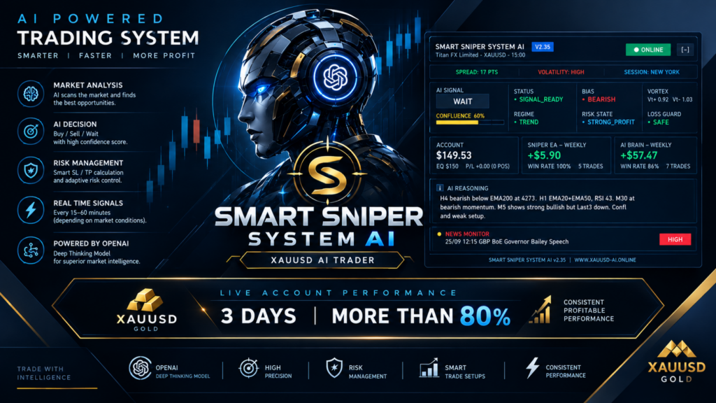Developer Smart Sniper dashboard composite showing AI and EA status and weekly counters