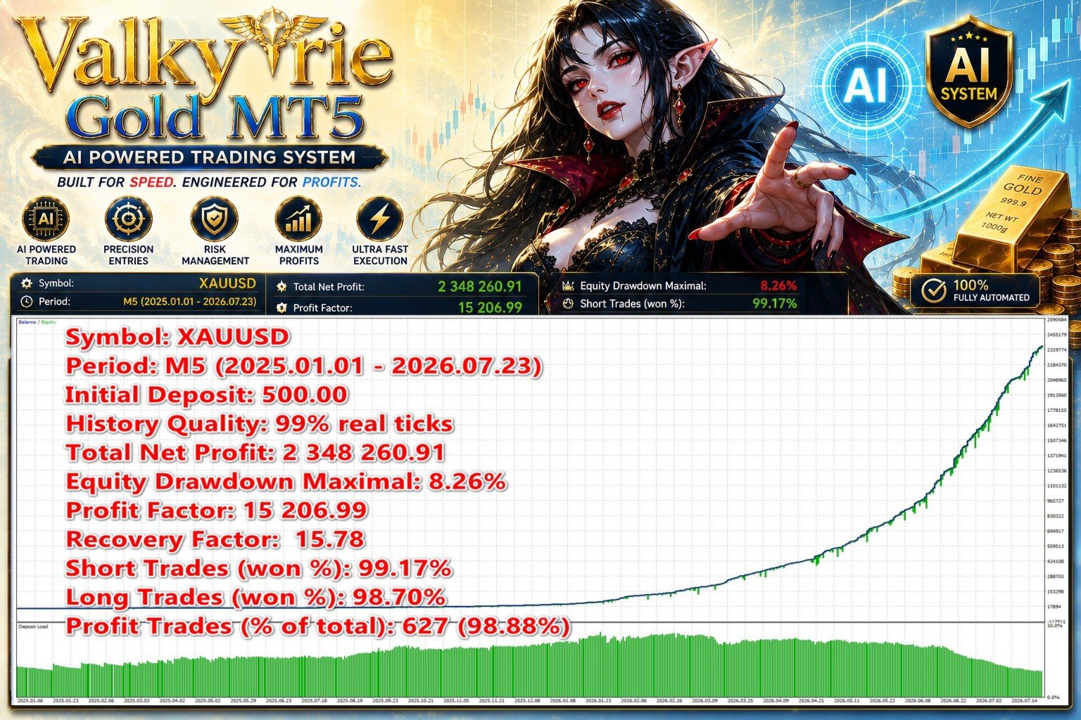 Valkyrie Gold historical balance equity graph and changing deposit load