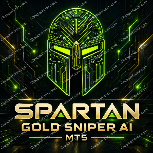 Spartan Gold Sniper AI MT5 promotional artwork with repeated CheaperForex.com watermarks