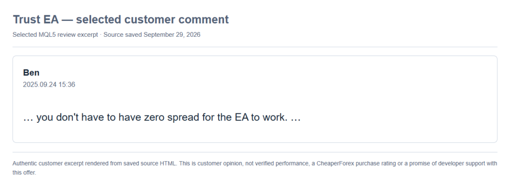 Ben’s September 24, 2025 Trust EA customer comment about spreads