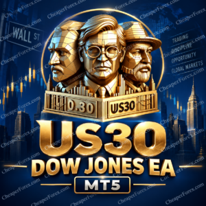 US30 Dow Jones EA MT5 promotional artwork with CheaperForex.com watermarks
