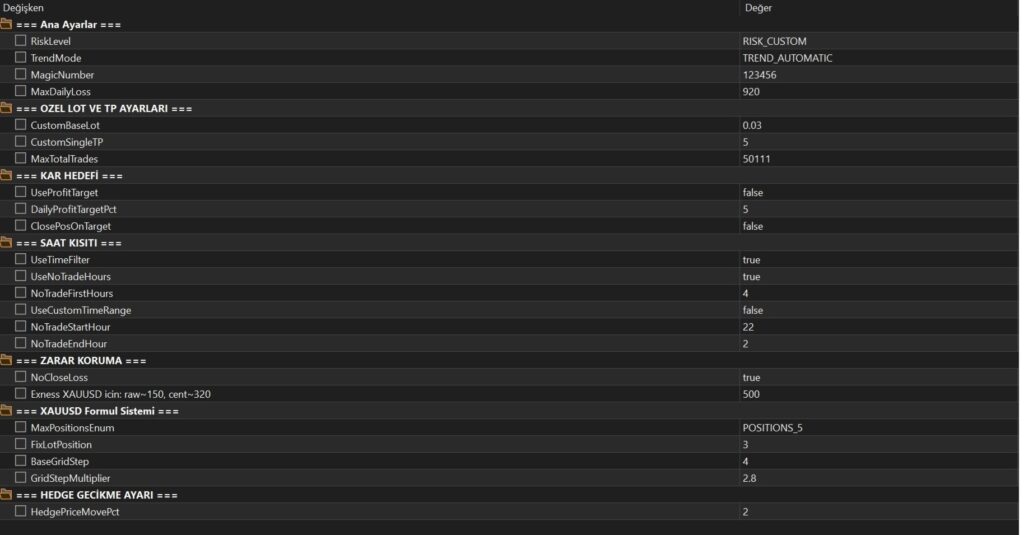 YZH AlgoCore developer input settings screenshot