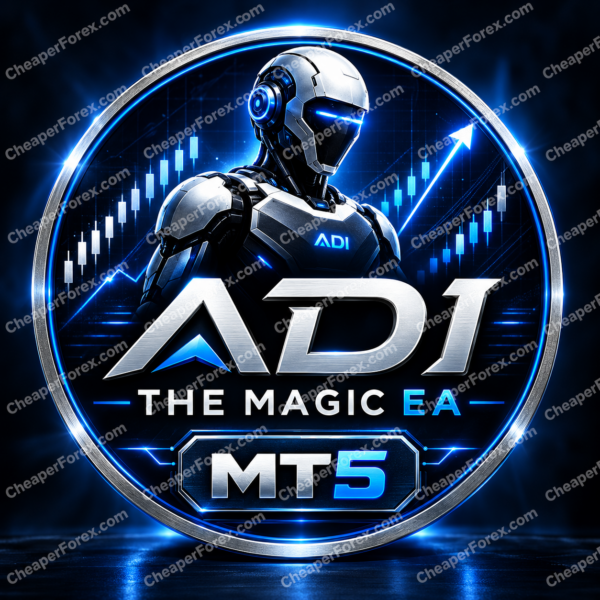 ADI The Magic EA MT5 promotional cover with repeated CheaperForex.com watermarks