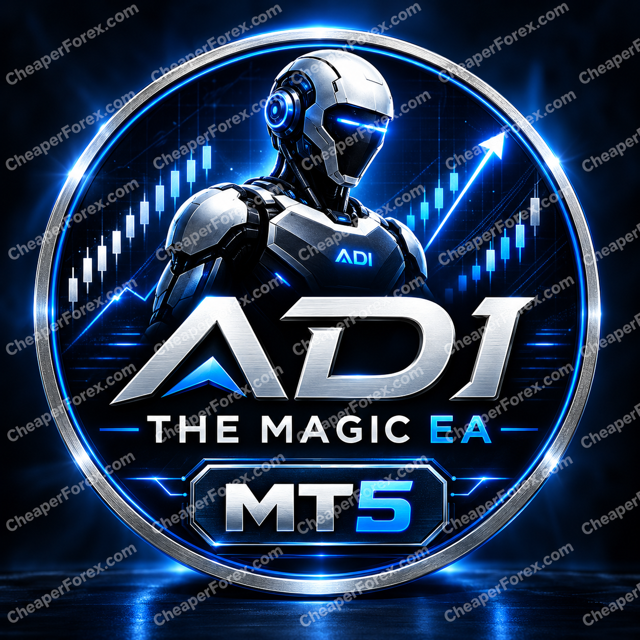 ADI The Magic EA MT5 promotional artwork with CheaperForex.com watermarks