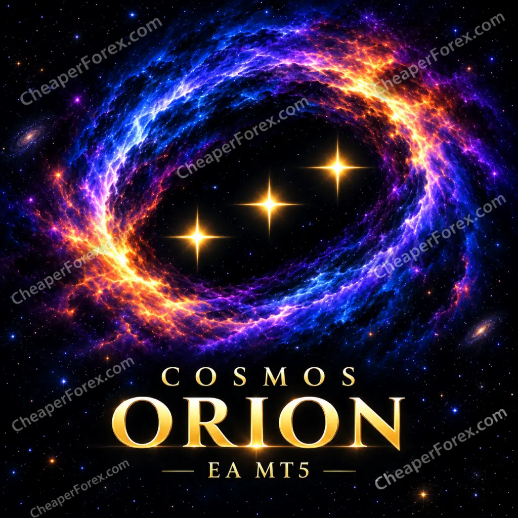 Cosmos Orion EA MT5 cosmos nebula promotional cover with repeated CheaperForex.com watermarks
