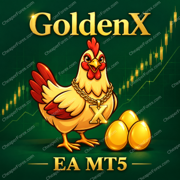 GoldenX EA MT5 promotional cover with repeated CheaperForex.com watermarks