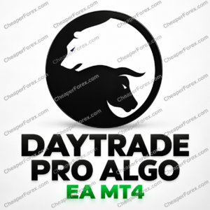 Daytrade Pro Algo EA MT4 promotional cover with a bull-and-bear emblem and CheaperForex.com watermarks