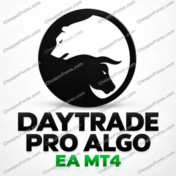 Daytrade Pro Algo EA MT4 promotional cover with a bull-and-bear emblem and CheaperForex.com watermarks