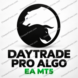 Daytrade Pro Algo EA MT5 promotional cover with a bull-and-bear emblem and CheaperForex.com watermarks