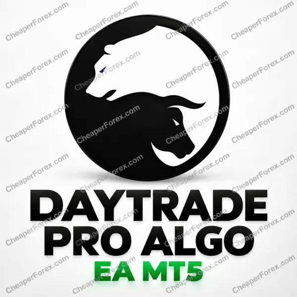 Daytrade Pro Algo EA MT5 promotional cover with a bull-and-bear emblem and CheaperForex.com watermarks