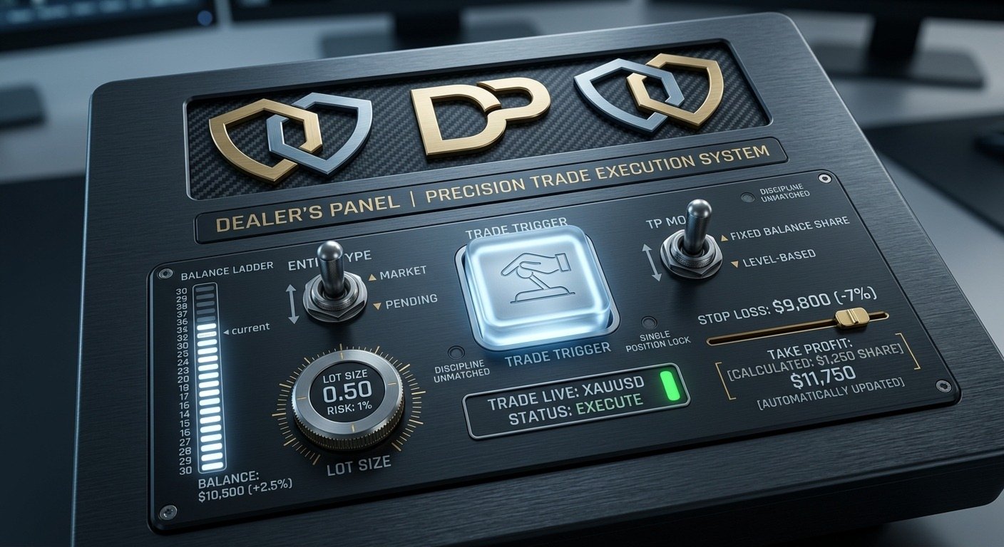 Dealer Panel developer promotional artwork showing a metallic panel concept