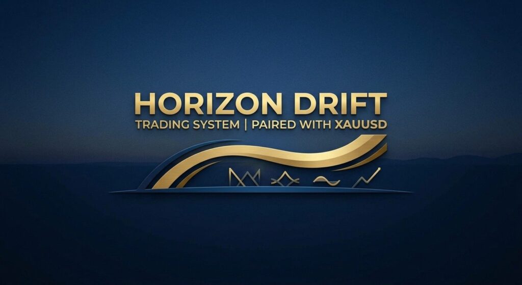 Original developer Horizon Drift promotional branding with a navy and gold curved horizon
