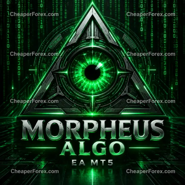 Morpheus Algo EA MT5 green-eye watermarked promotional cover for gold and EURUSD trading logic