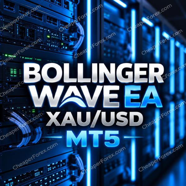 Bollinger Wave EA MT5 promotional artwork with repeated CheaperForex.com watermarks