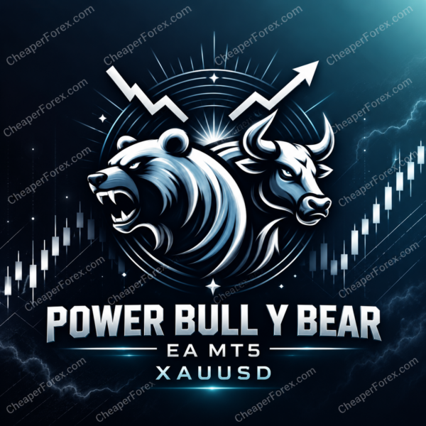 Power Bull y Bear EA MT5 promotional artwork with repeated CheaperForex.com watermarks
