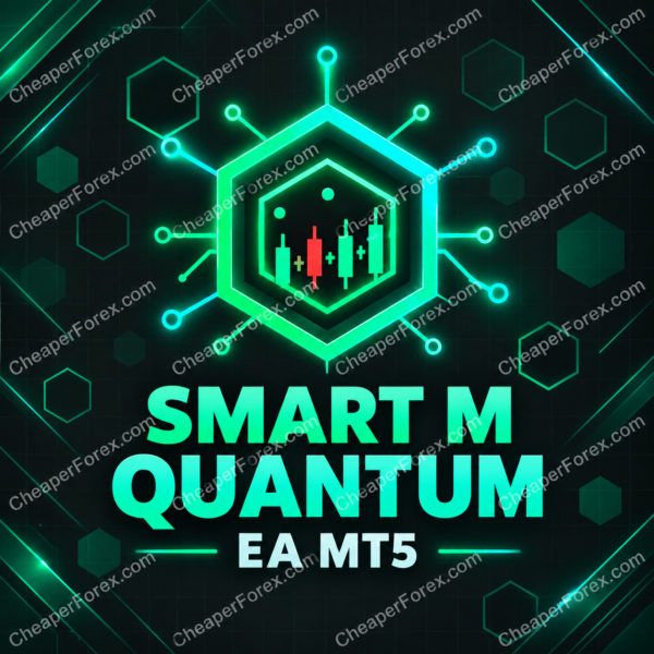 Smart M Quantum EA MT5 promotional artwork with repeated CheaperForex.com watermarks