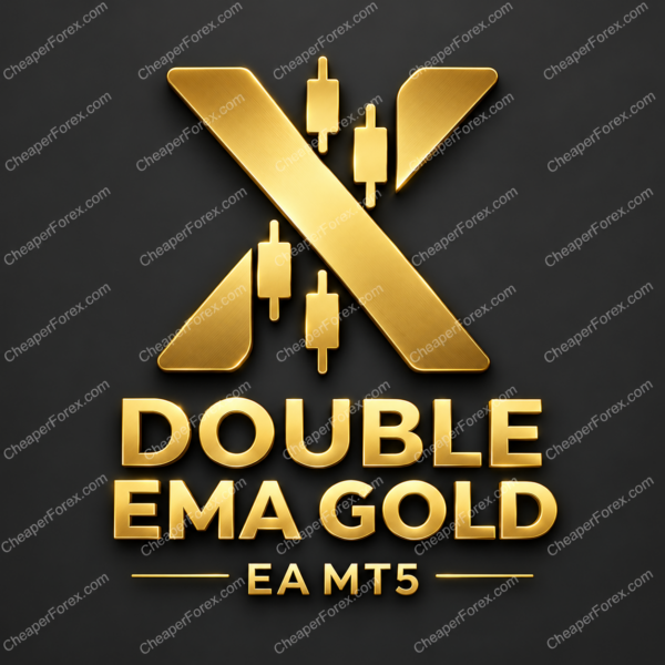 Double EMA Gold EA MT5 promotional artwork with repeated CheaperForex.com watermarks