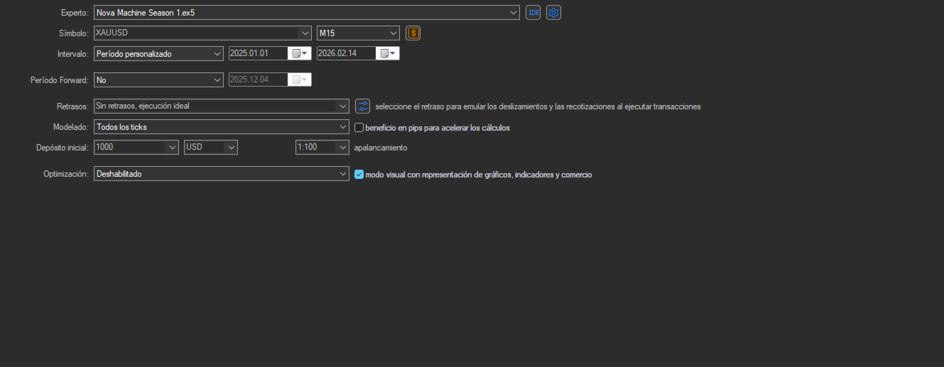 Nova Machine gold M15 historical tester setup