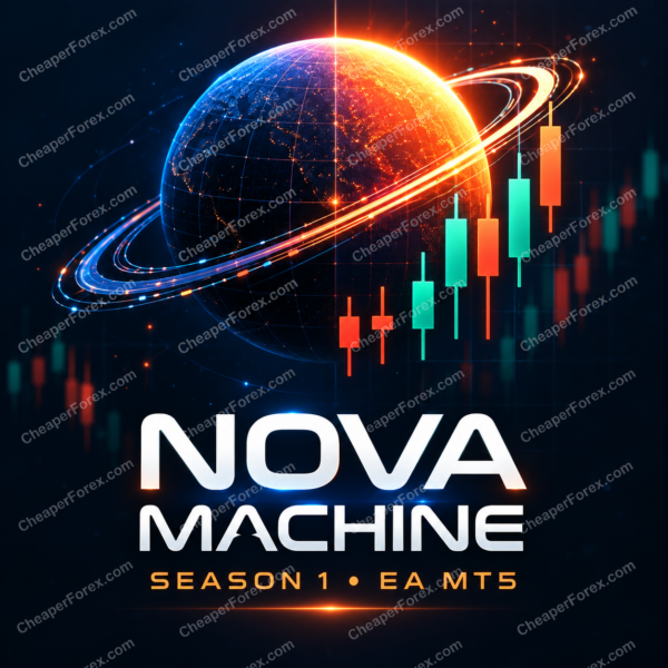 Nova Machine EA MT5 promotional artwork with repeated CheaperForex.com watermarks