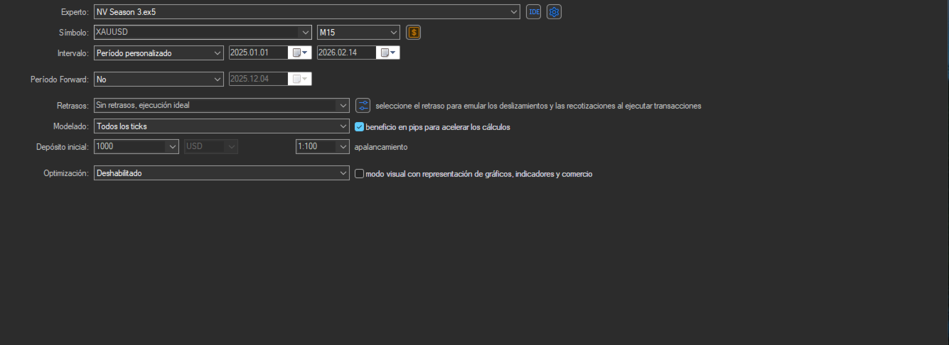Nova Machine Season 3 gold M15 tester setup with pips calculation