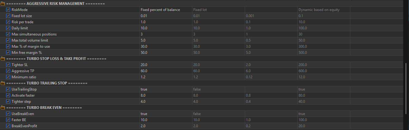 Flamberg Xau risk and exit input panel