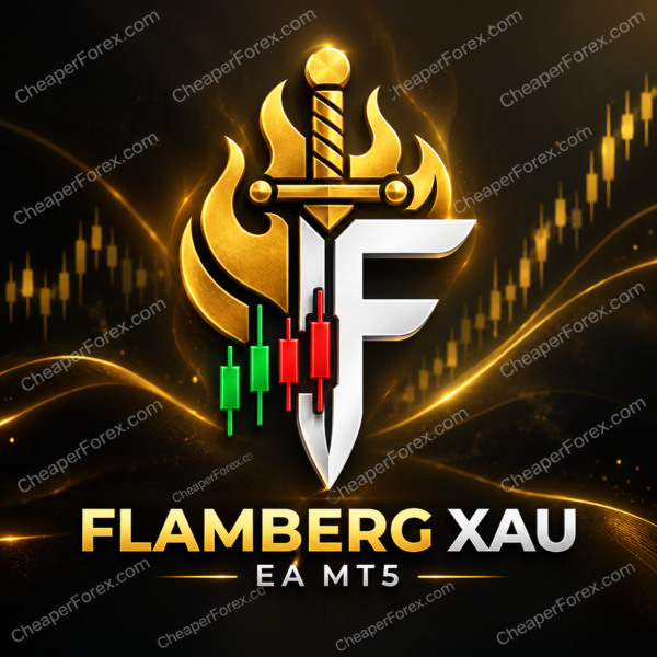 Flamberg XAU EA MT5 promotional artwork with repeated CheaperForex.com watermarks