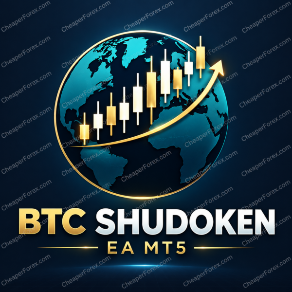 BTC Shudoken EA MT5 promotional artwork with repeated CheaperForex.com watermarks