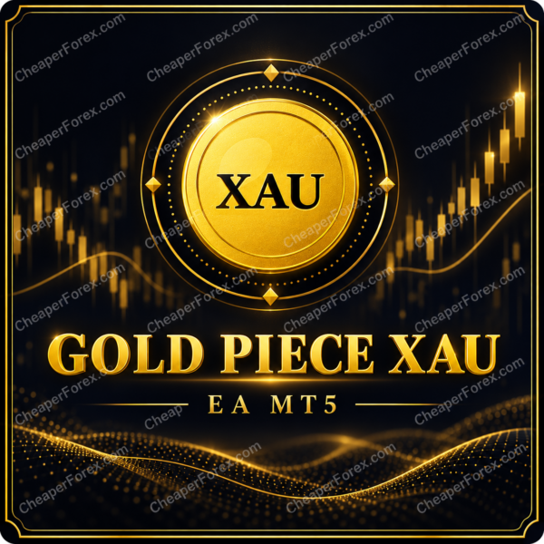 Gold Piece XAU EA MT5 promotional artwork with repeated CheaperForex.com watermarks