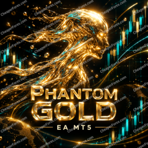 Phantom Gold EA MT5 promotional artwork with repeated CheaperForex.com watermarks